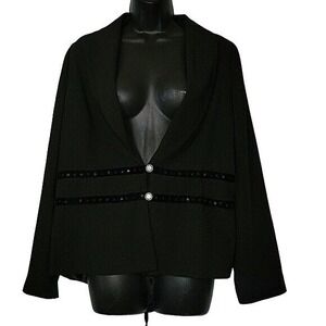DeLuca‎ Black Sequined Velvet Trim Blazer Jacket XXL